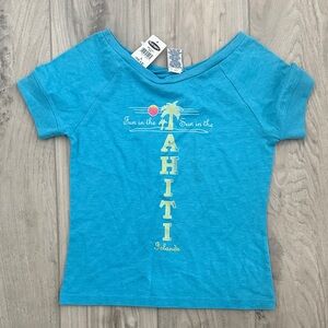 Old Navy Blue Tahiti Girls T-Shirt. Size large 10-12